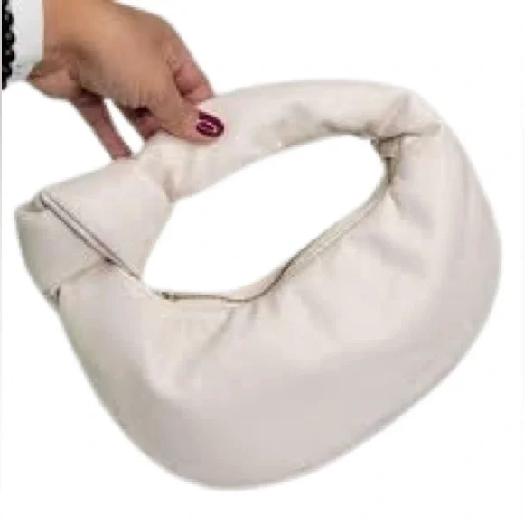 Melie Bianco Cream Crescent Alexandra Top Handle Bag Knotted Vegan leather