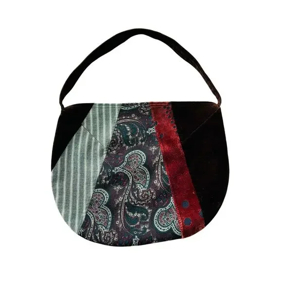 90s Vintage Oversized Hobo Shoulder Pag Purse Patchwork Boho Silk Velvet Large