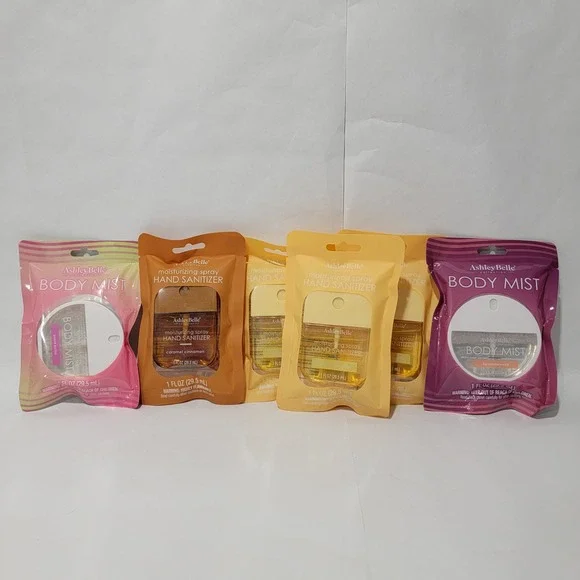 Ashley Belle 6pc Hand Sanitizer Body Mist Set Vanilla Caramel Fig Guava 1oz