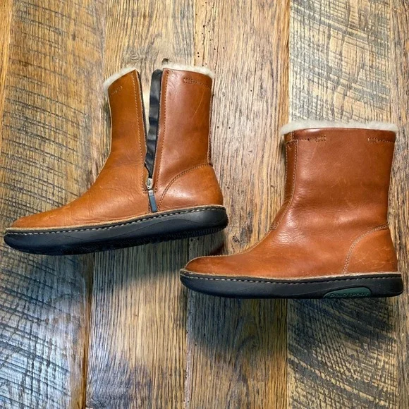 Polo Sport Kid Brown Leather Fur Lined Winter‎ Boots Side Zip Girls Size 6.5 Boy