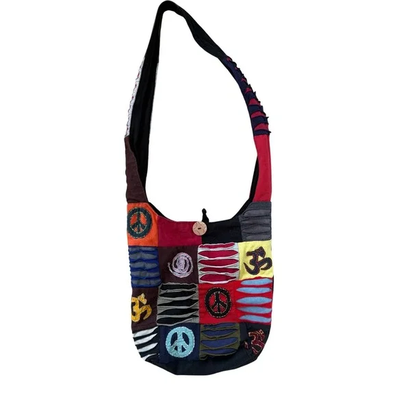 Tribe Azure Hobo Bag Women Medium Multicolor Excellent Boho Patchwork Peace Om