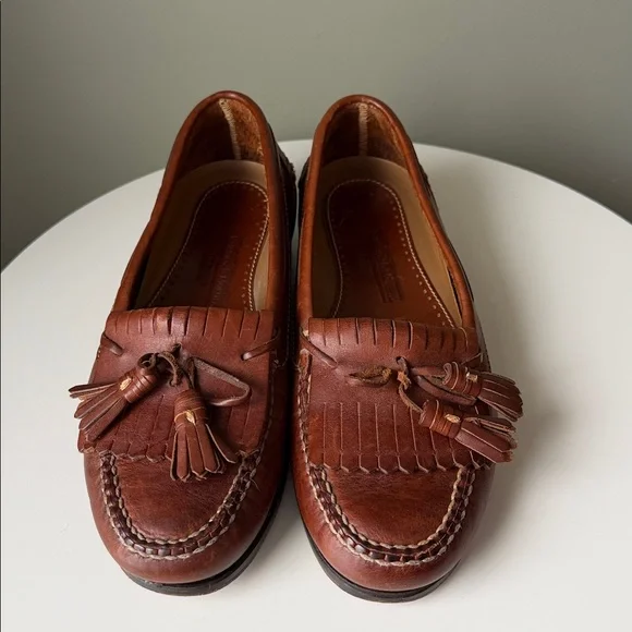 Johnston & Murphy Brown Leather Tassle Kiltie Slip on Loafer Loafers 20-6110, 9B