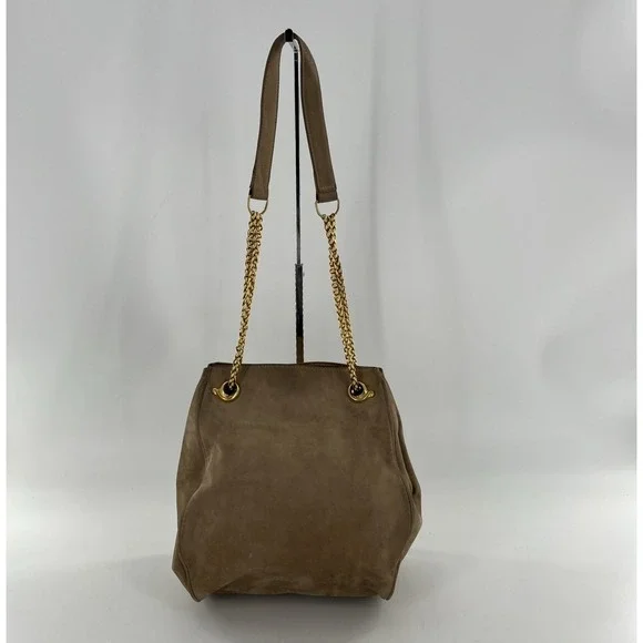 Rare De Vecchi Hamilton Hodge Shoulder Bag Nubuck Leather Gold Chain Strap Taupe