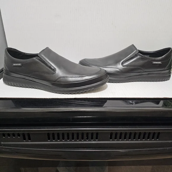 Men's Mephisto Air Jet Twain Black Leather Penny Loafers Sleek Slip-On Sz 13