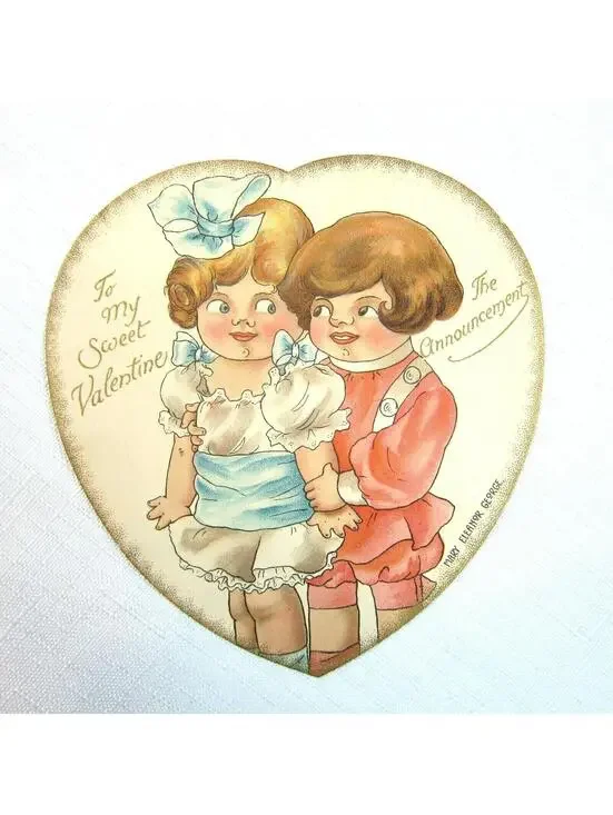 Vintage Valentine 1920s Nister Card Boy & Girl Heart Mary Eleanor George Bavaria
