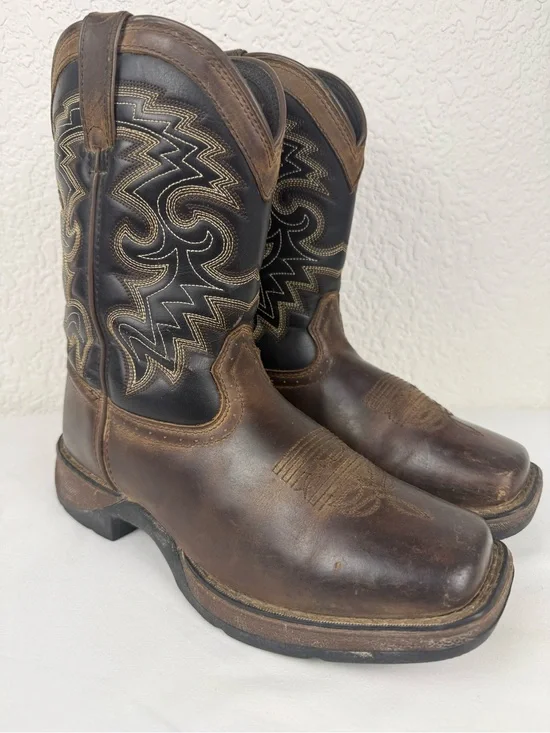 Durango |  Lil' Durango DWBT050 Western Boots | Tan Black Square Toe |Big Kids 4