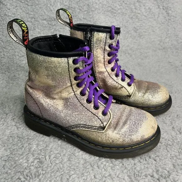 Doc Martens 1460 Boots 8 Eye Youth Size‎ 13 Dr Martens Glitter Silver & Purple