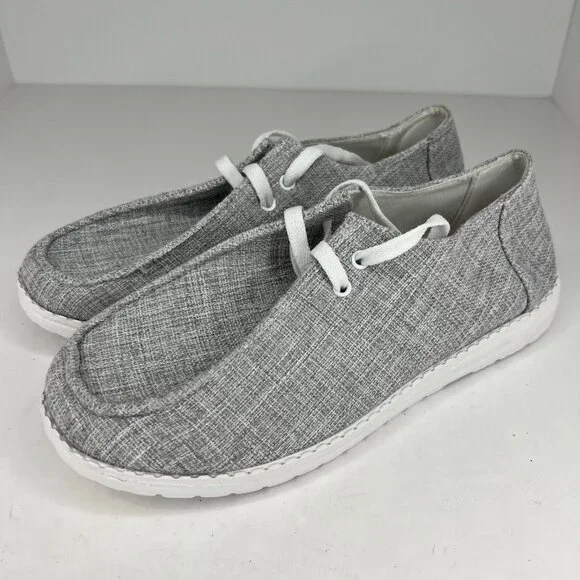 Mens Gray Canvas Lace Up Comfort Loafers Size 9.5 Slip On Casual Lite Weight