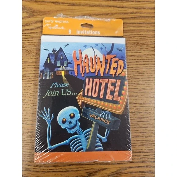 Halloween Hallmark Party Invitations 3pks Cards Haunted Hotel &‎ Skeleton NIP