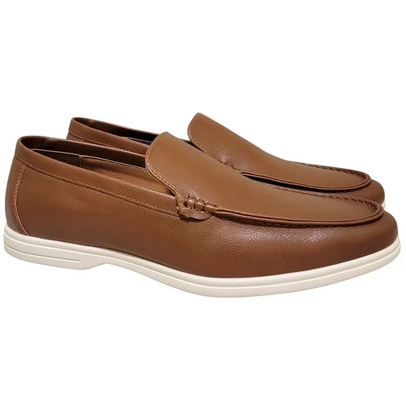 Alfani Men Porter Slip On Moc Toe Loafers Size US 7.5M Brown Faux Leather