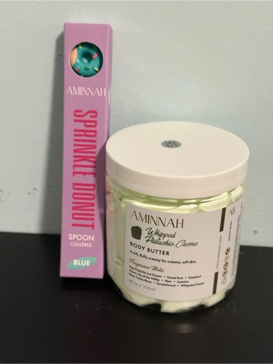 Aminnah bundle “whipped Pistachio creame” Body Butter and Sprinkle Donuts spoon!