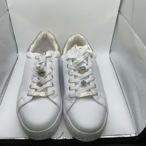 Guess Colton Charms Woman‎ Sneakers White And Gold Size 9 1/2 M