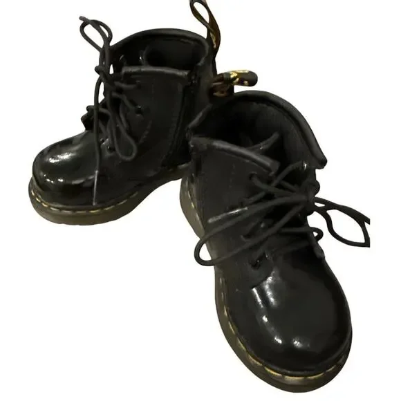 Dr.  Martens Toddler Brooklee B Size 5 Black Patent Lace Up Side Zip Ankle Boots