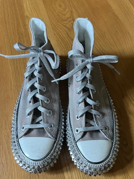 Nan-Ku Couture Silver Studded High Top Canvas Sneakers Size 39 New