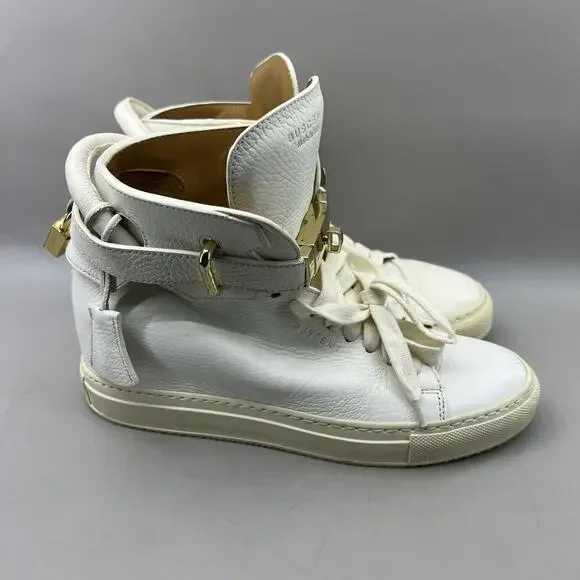 Buscemi 100MM Padlock Shoes Women Size 7.5 US, 38 EU White High Top Leather Lace