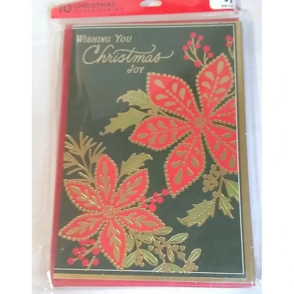 Christmas Cards Envelopes (10) Poinsettias Gold NEW Hallmark‎ Connections