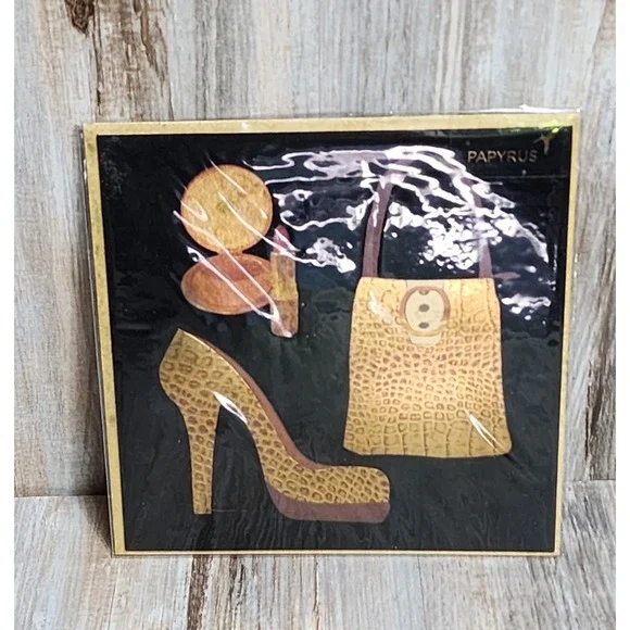Papyrus Christopher Vine‎ Gold Alligator Print Fashion Purse Heels Birthday Card