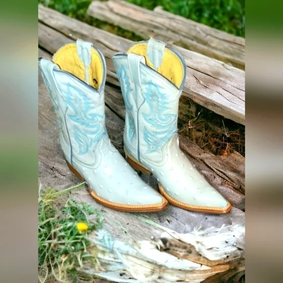 Faux Ostrich Cowboy Boots with hand nailed soles  NWOT