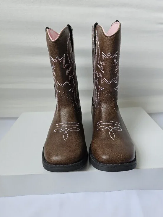 Wonder Nation Brown & Pink Western Cowboy Boots - Kids Size 1