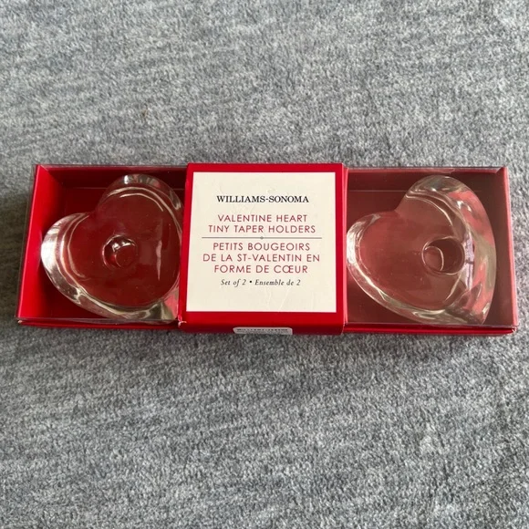 Williams-Sonoma Valentine Heart Tiny Taper Glass Candle‎ Holders New In Box