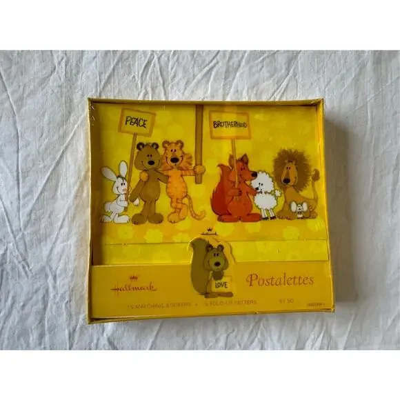 Sealed‎ Vintage Hallmark Postalettes 15 stickers + Fold-up letters Cute Animals!