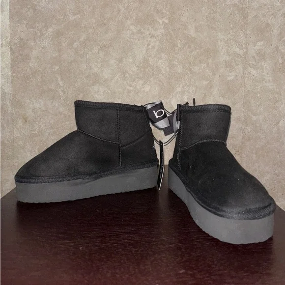 BEBE Black Suede Platform Winter Boots Ankle Booties Shoes Girl's Youth Size 12‎