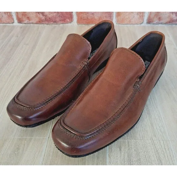 Kenneth Cole Reaction Men's Loafers Size 8.5 Brown Leather Dress Shoes Spin Off