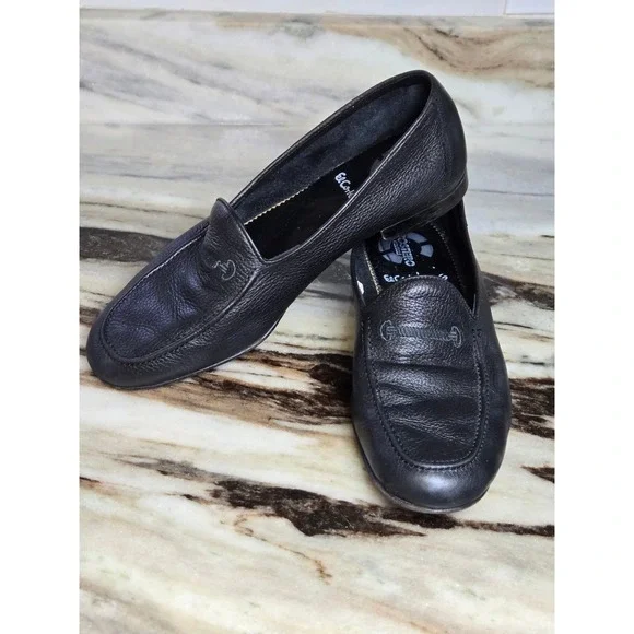El Corte Ingles Costero Black Pebbled Leather Loafers Embroidered Bit Slip On 45