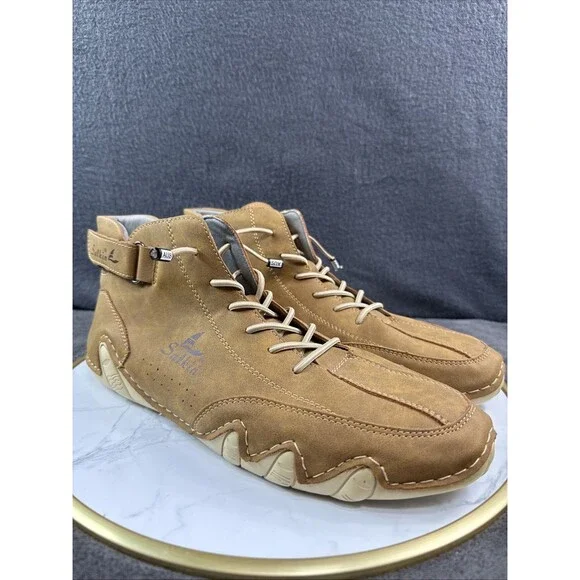 Salkin Mens Brown Leather Barefoot Shoes Lace Up Casual Walking Sneakers Sz 11.5