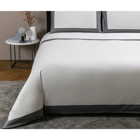Frette Queen Bold Duvet Cover , Milk/Slate Grey , 100% Cotton, Made In Italy