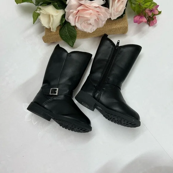 OshKosh B'gosh Black Mid-Calf Kids Zip Boots with Buckle Accent
