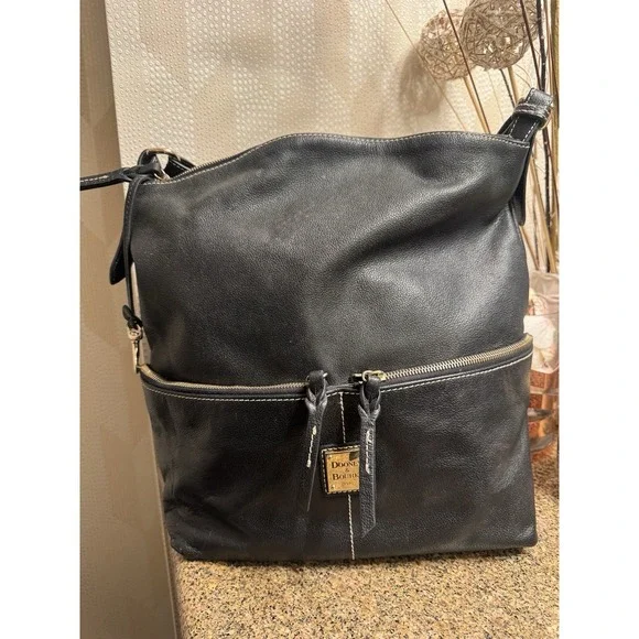DOONEY & BOURKE DILLEN Black Pebbled Leather Shoulder Hobo‎ Bag Handbag Purse