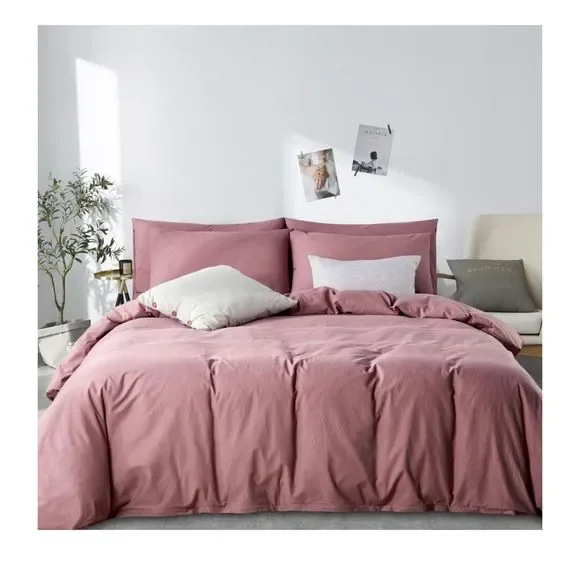 Queen Burgundy 100% Washed Cotton 3 Piece Luxury Duvet Cover Set