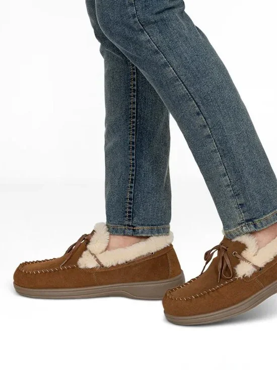 Orthofeet Tuscany Moccasin Slippers - Color: Brown - Size: Men 10.5 Wide (2E)