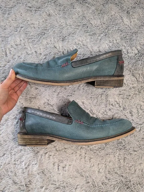 John Fluevog Reynolds Loafer Leather Green Teal Blue Size 12 Men's