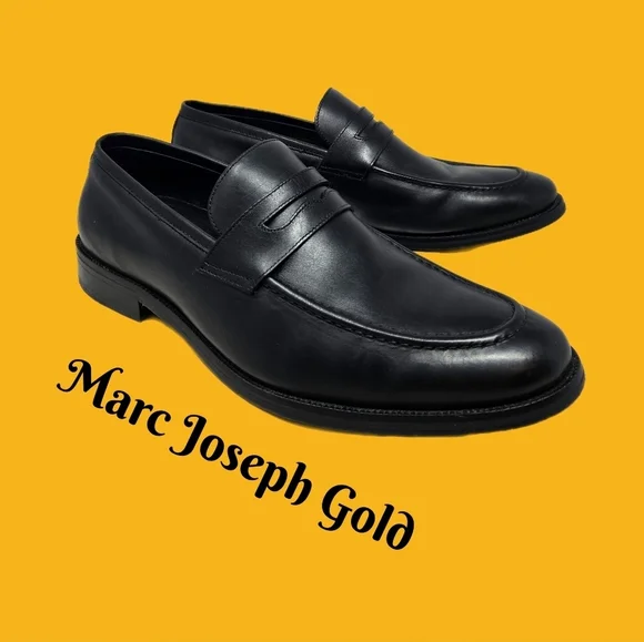 Marc Joseph Gold Mens 11.5 Penny Loafers Black Leather Slip On Office Career
