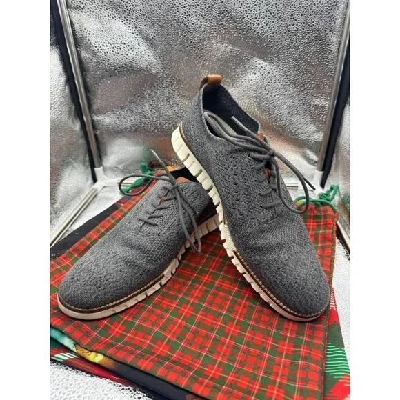 Cole Haan Zerogrand Stitchlite Wingtip Shoes Mens 9.5 Gray Knit Oxford Grand OS