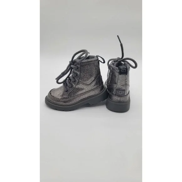 UGG Glitter Combat Boots Toddler Girls Size 7 Gray Side Zip