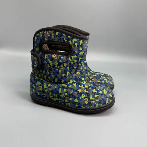 Bogs Baby Bogs II Digital Maze Kids 10 Blue Yellow Pull-On Waterproof Rain Boots