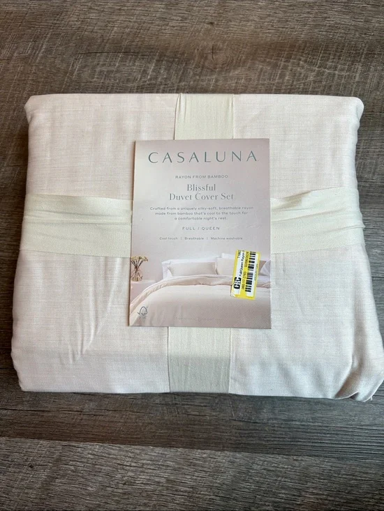 Casaluna Blissful Duvet Cover Set Full/Queen Rayon From Bamboo Neutral NEW