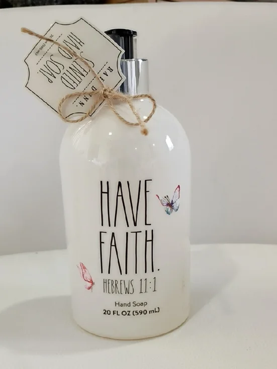Rae Dunn Have Faith Hand Soap - White with Pastel Butterflies