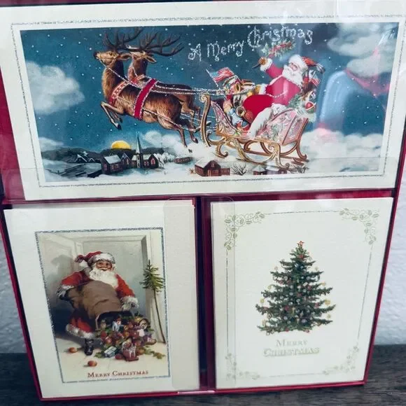 Christmas Cards Vintage Santa Claus Sleigh Punch Studio 18-ct Set