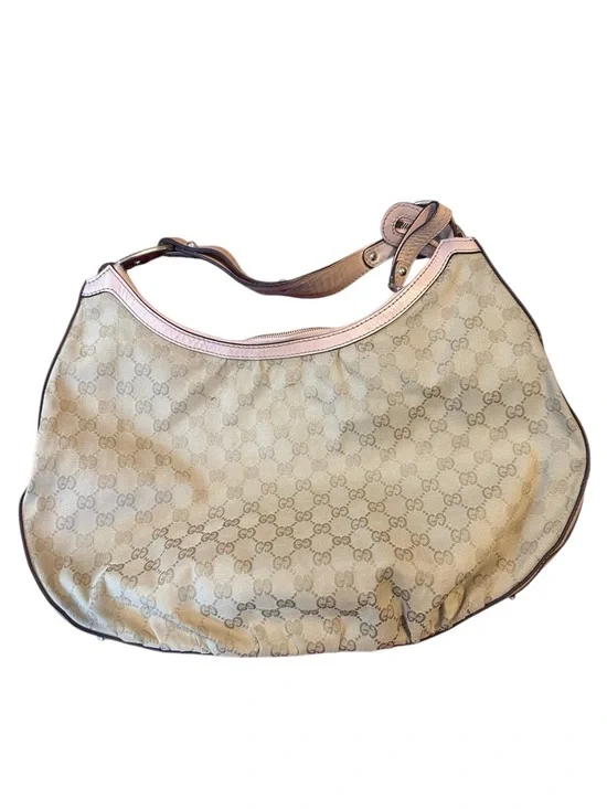 Gucci Beige GG Canvas Hobo with Light Pink Trim