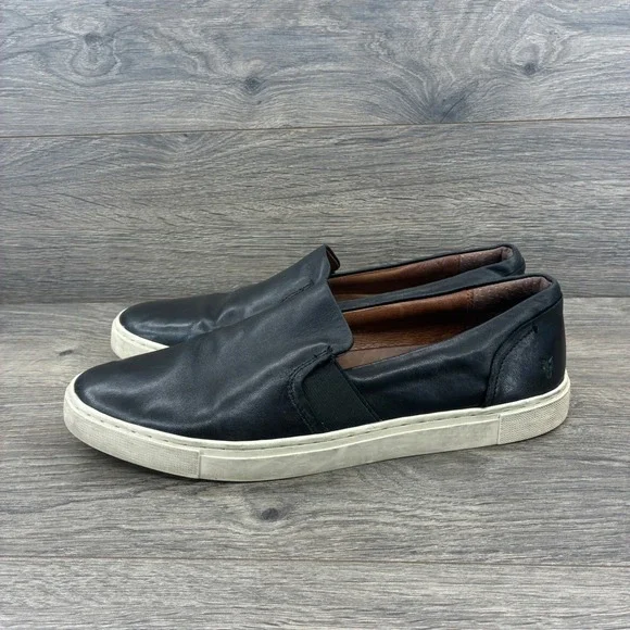 Frye Mens Black Leather Slip On Sneakers Casual Loafers Shoes Size 11M