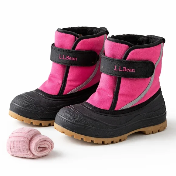 L.L.Bean Toddler Snow Boots Pink Black Hook & Loop Waterproof Kids Size 12C