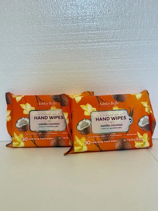Ashley Belle Cleansing Hand Wipes Vanilla Coconut For Sensative Skin 60 wipes