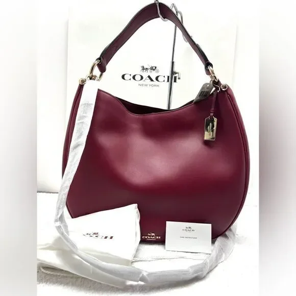 🔥🎁NWT! Coach NOMAD Burnished Leather Hobo Handbag Black Cherry Msrp:$495.00