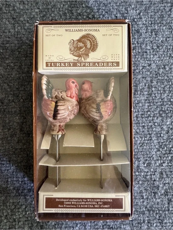 Williams Sonoma Turkey Spreaders Set 2 Ceramic Handles Thanksgiving 2003 Box