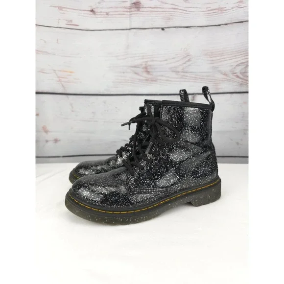 Kids Children's‎ Dr Martens Boots Cosmic Glitter Combat Lace Up Zip Youth Size 3