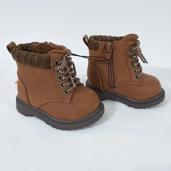 Baby Girl Brown Sweater Knit Lace Up Combat Boots, New With Tag , Size 2